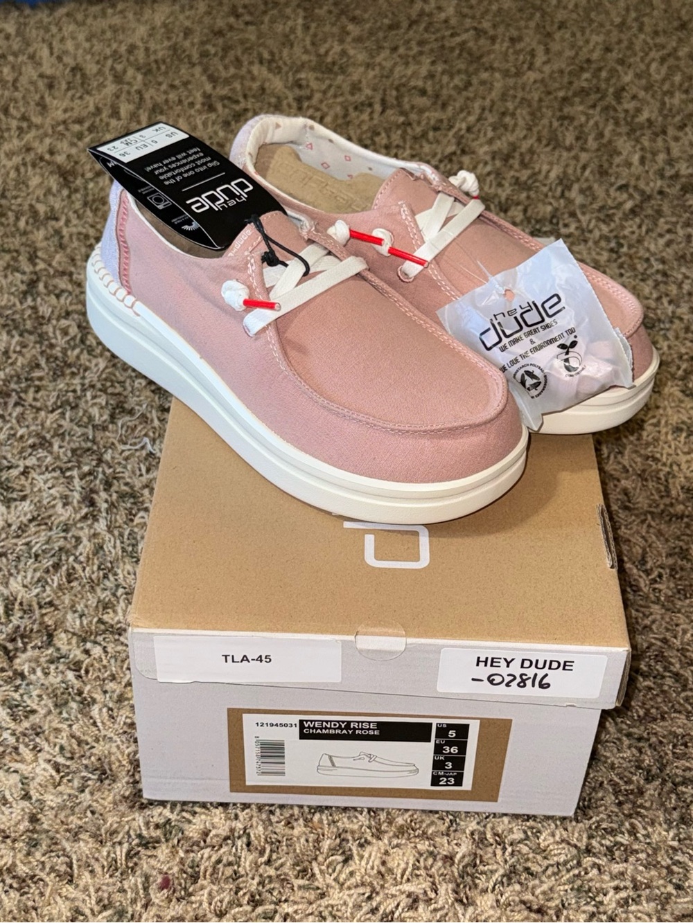 Hey Dude Wendy Rise Chambray Rose Shoes NEW Size 5 Women’s